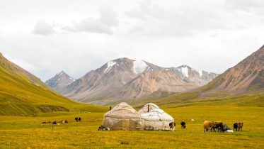 Kyrgyzstan lake yurt horses